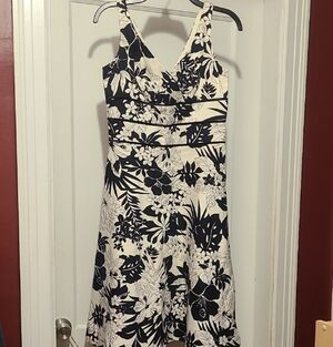 White House Black Market Black and Cream Floral Midi Dress